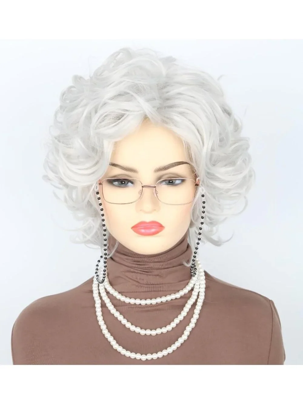 Women's Off White Short Cosplay Halloween Costume Wig With Necklace Earrings